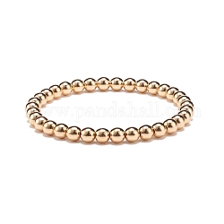 Elastisches Armband aus synthetischem Hämatit mit runden Perlen, Edelsteinschmuck für Damen, Licht Gold, Innendurchmesser: 2-1/4 Zoll (5.8 cm), Perlen: 6 mm