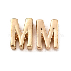Perle di lega placcate d'oro, Lettera iniziale, letter.m, 10x3mm, Foro: 1.8 mm