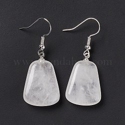 Boucles d'oreilles pendantes trapézoïdales en cristal de quartz naturel, bijoux en laiton platine pour femme, 41mm, pin: 0.7 mm