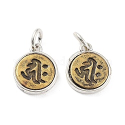 Brass Charms, with Jump Ring, Flat Round Charm, Antique Silver & Antique Golden, 12x10x2mm, Hole: 3mm
