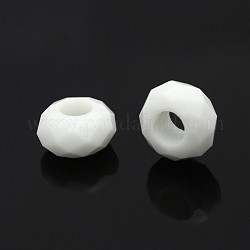 Faceted Glass Beads, Large Hole Rondelle Beads, White, 14x8mm, Hole: 6mm