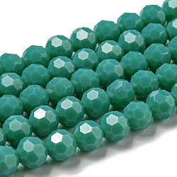 Supporti per perle di vetro opaco, sfaccettato (32 sfaccettatura), tondo, verde, 8mm, Foro: 1 mm, circa 72pcs/filo, 20.67'' (52.5 cm)