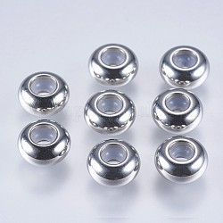 201 perline in acciaio inossidabile, con la plastica, perle scorrevoli, branelli del tappo, rondelle, colore acciaio inossidabile, 8x4mm, Foro: 2 mm