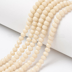 Chapelets de perles en verre opaque de couleur unie, facette, rondelle, blanc antique, 10x8mm, Trou: 1mm, Environ 65~66 pcs/chapelet, 20.8~21.2 pouce (53~54 cm)