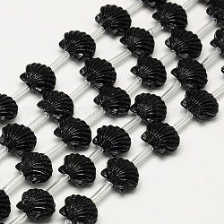 Synthetic Gemstone Coral Beads Strands, Dyed, Seashell Color, Black, 10x12x6.5mm, Hole: 1mm, about 26pcs/strand, 16.53inch
