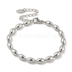 201 Rugby-Perlen-Kettenarmband aus Edelstahl, Edelstahl Farbe, 6-3/8 Zoll (16.2 cm), breit: 5 mm