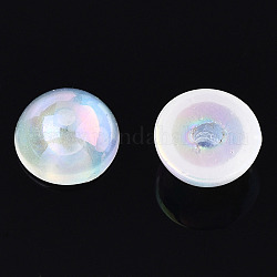 Electroplated ABS Plastic Imitation Pearl Beads, Half Round, Half Drilled, Creamy White, 8x4mm, Half Hole: 1.4mm