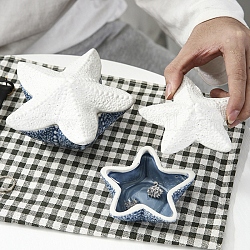 Starfish Ceramics Jewelry Plates, Jewelry Plate, Storage Tray for Rings, Necklaces, Earring, Marine Blue, 100x100x45mm