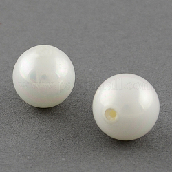 Shell Beads, Imitation Pearl Bead, Grade A, Half Drilled Hole, Round, White, 10mm, Hole: 1mm
