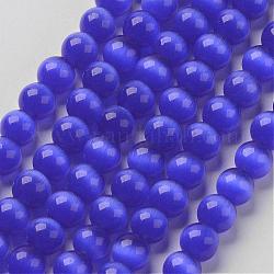 Perles d'oeil de chat, ronde, bleu moyen, 6mm, Trou: 1mm, Environ 66 pcs/chapelet, 14.5 pouce / brin