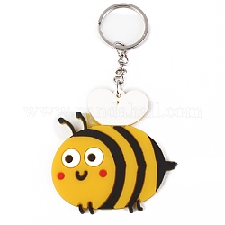 Porte-clés pendentif abeilles en plastique pvc, avec des porte-clés en métal, pour accessoires de breloques de sac de clé de voiture, jaune, 21 cm