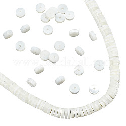 NBEADS 1 Strands About 173 Pcs Natural Shell Heishi Beads, 8mm Flat Round White Natural Trochid Shell Beads Column Freshwater Shell Loose Disc Spacer Beads for Jewelry Making