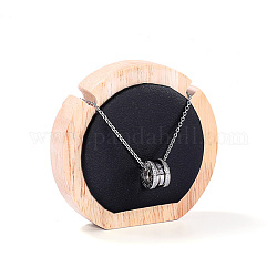 Madera redonda cubierta con soportes de exhibición de un collar de cuero pu, expositor de joyas para guardar collares, negro, 9x2x8.5 cm