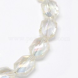 Faceted Hexagon Electroplate Glass Beads Strands, Rainbow Plated, 18x12x8.5mm, Hole: 1mm, about 40pcs/strand, 25.5 inch