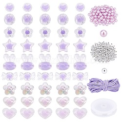 Perles acryliques transparentes pandahall elite, perle dans perle & imitation perle perles acryliques, sans trou, ronde, lilas, 12x12.5x6mm, Trou: 2.5mm