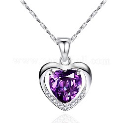 Серебряный кулон ожерелья, со стеклянными кабошонами , сердце, фиолетовые, платина