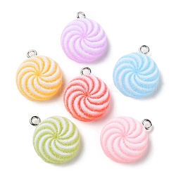 Плоские круглые подвески из полупрозрачной смолы, Брелоки-конфеты «Дружи» с железными петлями с платиновым покрытием, разноцветные, 20x17x7 мм, отверстие : 2 мм