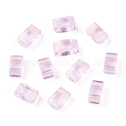 2 agujero abalorios de la semilla de cristal, colores transparentes, Rectángulo, rosa perla, 4.5~5.5x2x2~2.5mm, agujero: 0.5~0.8 mm