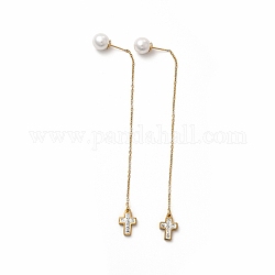 Rhinestone Geometry Dangle Stud Earrings, Vacuum Plating 304 Stainless Steel Chain Tassel Long Drop Earrings for Women, Golden, Cross, 95mm, Pendant: 12.5x8x3mm, Pin: 0.7mm