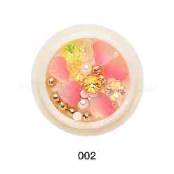 Accessoires nail art de décoration, avec de la résine, cabochons en plastique et ABS imitation plastique perle, coeur & fleur & demi rond & rond, couleur mixte, 3.9x1.55 cm, 53 pcs / boîte
