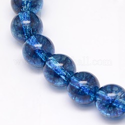 Natural Crackle Quartz Beads Strands, Round, Dyed & Heated, Royal Blue, 10mm, Hole: 1mm, about 20pcs/strand, 7 inch