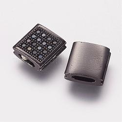 Perline zirconi micro pave  in ottone, quadrato, canna di fucile, 9x9x3.5mm, Foro: 2x5 mm