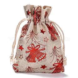 Cotton Gift Packing Pouches Drawstring Bags, for Christmas Valentine Birthday Wedding Party Candy Wrapping, Red, Christmas Bell Pattern, 14.3x10cm
