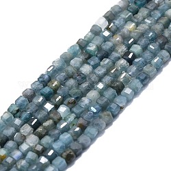 Природные Аквамарин бисер нитей, граненые, кубические, 2x2x2 мм, отверстие : 0.6 мм, около 182 шт / нитка, 15.16''~15.55'' (38.5~39.5 см)