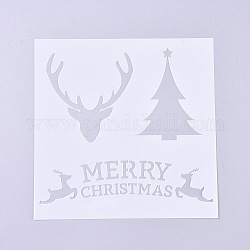 Christmas Theme Plastic Reusable Drawing Painting Stencils Templates, for Painting on Fabric Canvas Tiles Floor Furniture Wood, Tree & Reindeer & Word, Clear, 130x130x0.2mm