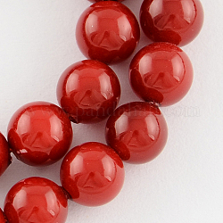 Shell Bead Strands, Imitation Pearl Bead, Grade A, Round, Red, 18mm, Hole: 1mm, 22pcs/strand, 15.7 inch