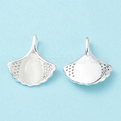 Rack Plating Brass Pave Cubic Zirconia with Cat Eye Pendants, Cadmium Free & Lead Free, Long-Lasting Plated, Ginkgo Leaf with Teardrop Pattern Charm, Silver Color Plated, 18x17x5mm, Hole: 2x4mm