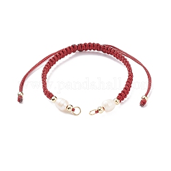 Braccialetto di perle intrecciate in poliestere semifinito, con anelli di salto, per la realizzazione di braccialetti con connettori regolabili, rosso scuro, 12-5/8 pollice (32 cm), 5~6.5mm