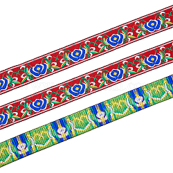 Cinta de poliester estilo etnico, cinta de jacquard, cinta tirolesa, patrón de flores, rojo, 1-1/4 pulgada (33 mm), alrededor de 7.66 yarda (7 m) / rollo