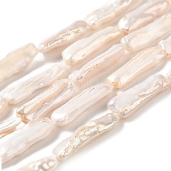 Natural Baroque Pearl Keshi Pearl Beads Strands, Cultured Freshwater Pearl, Grade A+, Rectangle, Old Lace, 23~28x6.5~8x4~6mm, Hole: 0.5mm, about 15pcs/strand, 15.63''(39.7cm)
