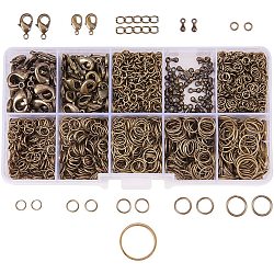 Jewelry Finding Sets, with Iron Jump Rings, Brass Lobster Claw Clasps, Alloy End Piece, Iron Ends with Twisted Chains and Brass Assistant Buckling Ring, Antique Bronze, Jump Ring: 4~10x0.7mm, clasp: 12~15x7~8x3mm, Chain: 50x3.5mm, Drop End: 7x2.5mm, Ring: 18x7x1mm