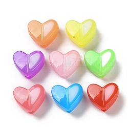 Perle acriliche opache bicolore, jelly imitato, cuore, colore misto, 14x16.5x9.5mm, Foro: 2.8 mm, circa 349pcs/500g