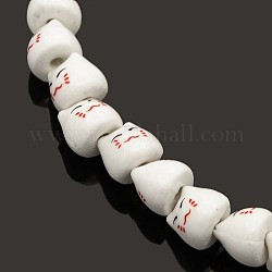 Handgemachte Kätzchen hell glasierte Porzellan Keramik Perlen Stränge, Cartoon-Katze Kopf, weiß, 8x10x9 mm, Bohrung: 2 mm, ca. 40 Stk. / Strang, 13 Zoll