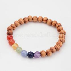 Perles en bois enfants étirer bracelets, avec des perles naturelles de pierres précieuses, burlywood, 45mm