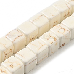Filo di perline turchesi sintetici, cubo, fumo bianco, 9.5~10x9.5~10x9.5~10mm, Foro: 1.6 mm, su 12 fili / 1000 g
