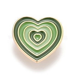 Spilla smaltata a cuore, distintivo in lega creativa per i vestiti dello zaino, oro, verde, 24x23x1.5mm