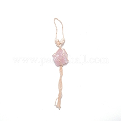 Irregular Gemstone Hanging Pendant Decoration, with Cotton Cord & Wood Beads, for Car Interior Ornament Accessories, 310~320mm
