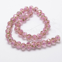 Fili di perline di rondelle di vetro murano sabbiato a mano, sfaccettato, perla rosa, 10x7mm, Foro: 2 mm, circa 50pcs/filo, 13.77 pollice
