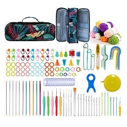 Bolsa de almacenamiento para kits de tejido diy para principiantes que incluye ganchos de crochet, hilo de poliester, aguja de ganchillo, marcadores de puntadas, colorido, embalaje: 31x11x9.5 cm