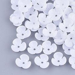 Tapas de abalorios de resina opaca, 3-pétalo, flor, blanco, 10x10.5x4mm, agujero: 1.2 mm