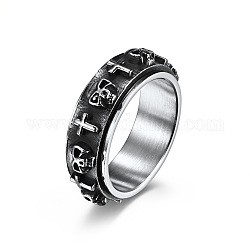 Titanium Steel Skull & Cross Rotatable Finger Ring, Spinner Fidget Band Anxiety Stress Relief Punk Ring for Men Women, Stainless Steel Color, US Size 11(20.6mm)
