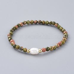 Natürliche unakite Perlen Stretch-Armbänder, mit Messingperlen und Naturperlen, 2-1/2 Zoll (6.4 cm)
