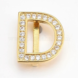 Brass Micro Pave Cubic Zirconia Slide Charms, Long-Lasting Plated, Cadmium Free & Nickel Free & Lead Free, Letter, Real 18K Gold Plated, Clear, Letter.D, 13x11x4mm, Hole: 2x10mm