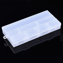 Rectangle Polypropylene(PP) Bead Storage Containers, with Hinged Lid and 8 Grids, Frosted, Clear, 25.3x12.4x3.6cm, Hole: 8mm, Compartment: 54~247x34~47mm