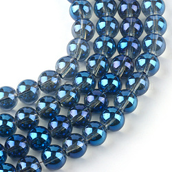 Abalorios de vidrio electroplate hebras, arco iris chapado, redondo, azul aciano, 7.5x8.5mm, agujero: 1 mm, aproximamente 104 pcs / cadena, 30.3 pulgada