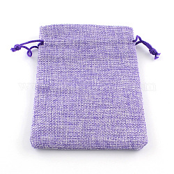 Sacs en polyester imitation toile de jute sacs à cordon, support violet, 18x13 cm
